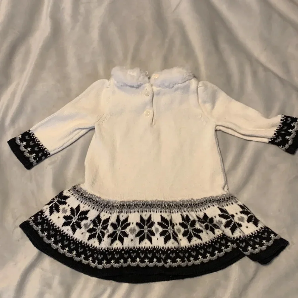 Gymboree girls sweater dress white and black nordic fair isle snowflake 3-6 mo